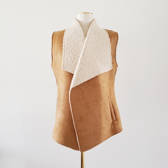 LOVE TREE Leather Shearing Open Vest - Picture 3 of 6